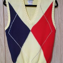 Vintage Mid Century Made In Scotland Intarsia Sweater Vest from Bloomfield Hills County Club Med/Large 42"
