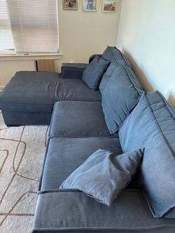 Blue Gray Fabric Sectional Sleeper Sofa with Storage