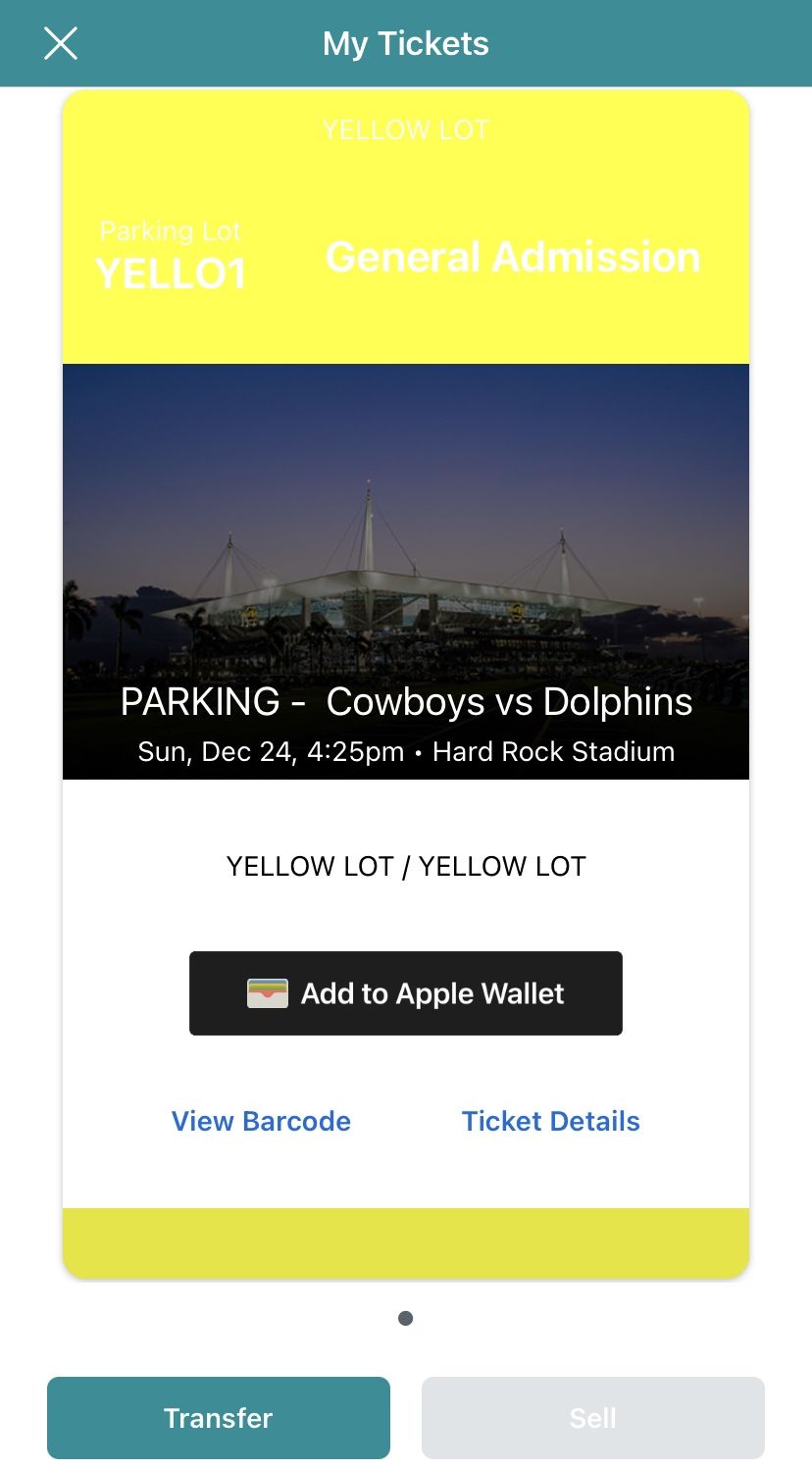 Yellow Parking Cowboys vs Dolphins Dec 24 2023