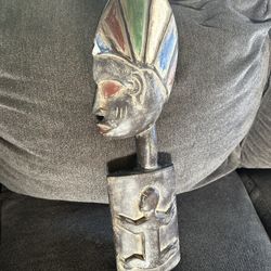 VINTAGE AFRICAN CARVED WOOD TRIBAL HUMAN FACE MASK