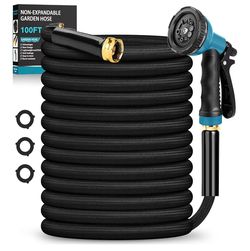 100ft garden hose, non-explandable, lightweight hose with 10-function nozzle, leak-proof, no knots, easy to carry