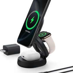 Belkin MagSafe Charger Compatible, 3-in-1 Qi2 Wireless Charging Station 15W, Convertible Wireless Charger for iPhone 16, Apple Watch, AirPods, Portabl