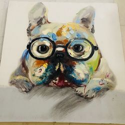 Colorful Funny Dog Canvas Art Painting - Wise Pup with Glasses!