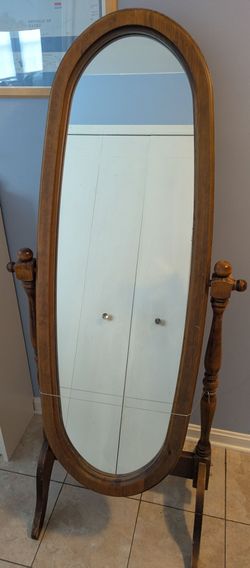 Wood framed standing mirror