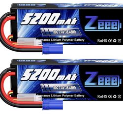 Zeee 2S Lipo Battery 7.4V 5200mAh 80C Hard Case Battery with EC5 Plug Compatible with 1/8 1/10 RC Vehicles Car Slash RC Buggy Truggy Airplane Drone(2 