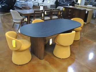 Zuo Modern Oval Double Pedestal Dining Table - Dark Charcoal Top With Walnut Base
