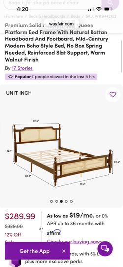 Brand New Premium Solid Rubberwood Queen Platform Bed Frame. Natural Rattan Headboard & Footboard.