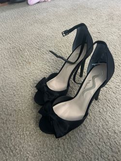 C509 Nina Black Satin Bow Stiletto Heels with Ankle Strap 8.5 m