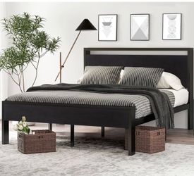 SHA CERLIN 14 Inch Queen Size Metal Platform Bed Frame with Wooden Headboard and Footboard, Mattress Foundation, No Box Spring Needed, Large Under Bed