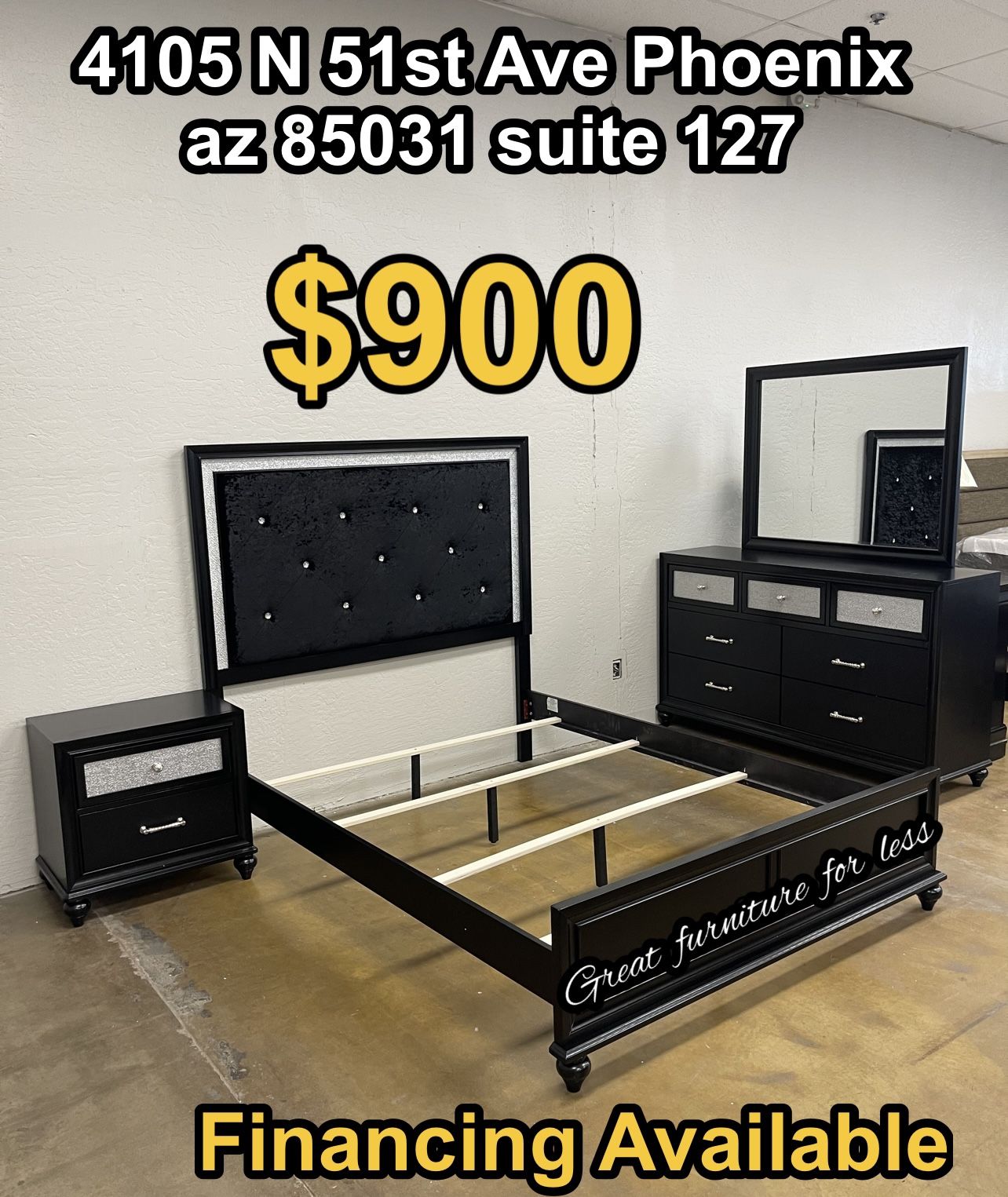 4 PCs Queen Size Bedroom Set Include Bed Frame Dresser Mirror And 1 Nightstand Brand New