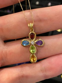 10K GOLD GEMSTONE CROSS NECKLACE