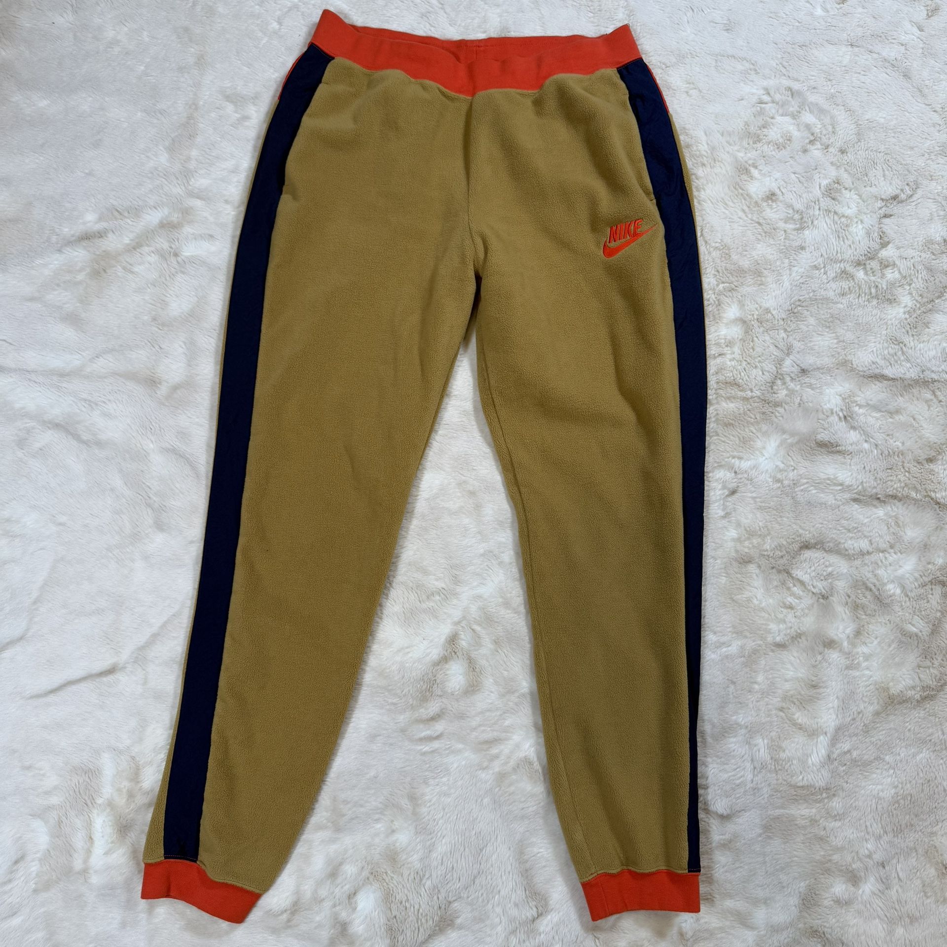 Nike Retro Brown/Orange Mens Sherpa Fleece Sweatpants Joggers Sz L