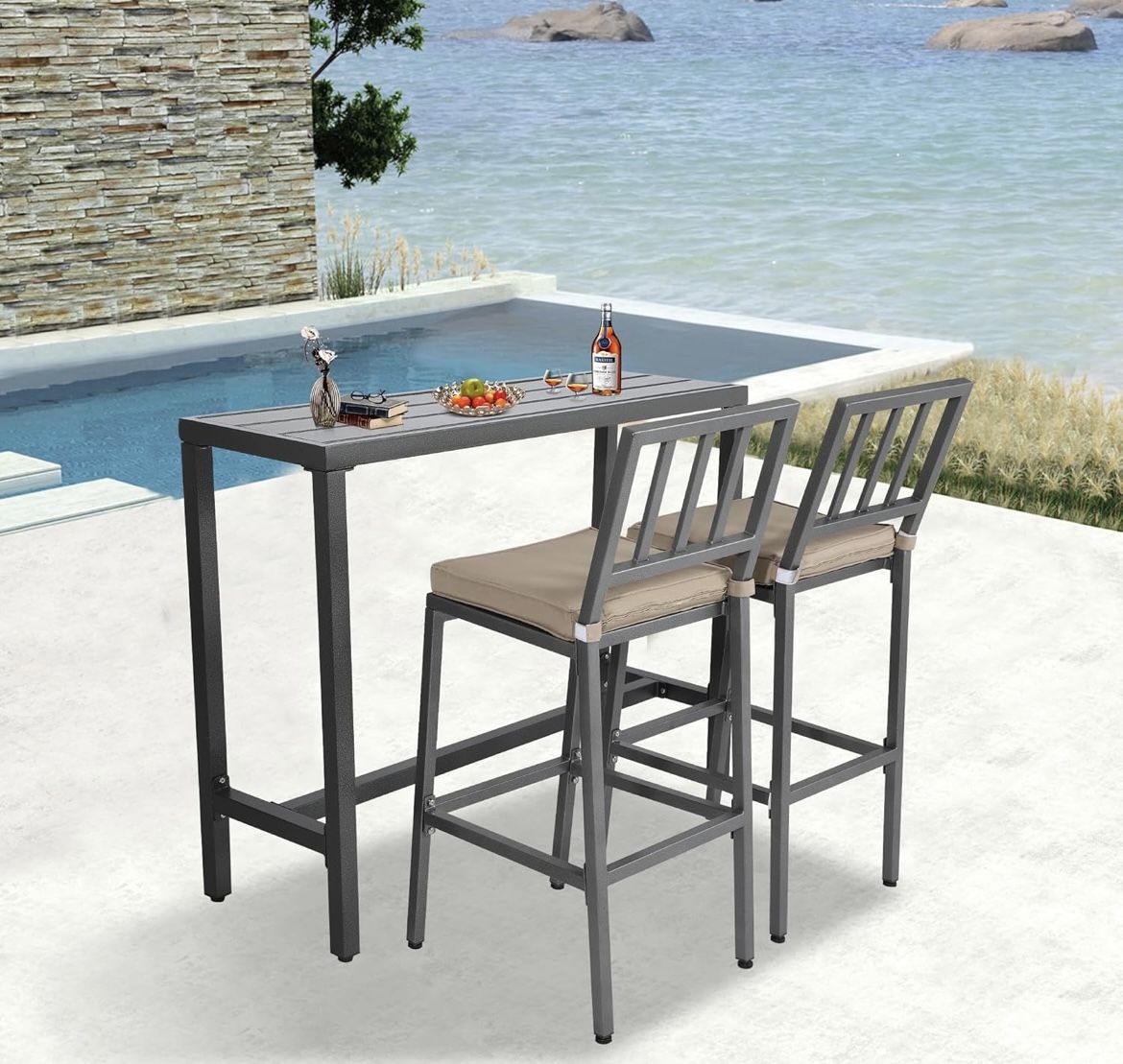 3 Piece Outdoor Patio Bar Set