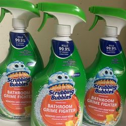 Scrubbing Bubbles Disinfectant Bathroom Shower & Tub Cleaner Grime Fighter Spray, Spring Cleaning Supplies, Citrus Scent, 32 fl oz,3 Bottle For $10