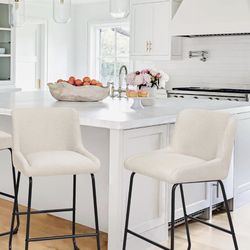 LUE BONA 26 Inch Counter Height Bar Stools Set of 2, Linen Upholstered Barstools, Barstool with Back, Comfortable Bar Chairs, Modern Counter Stools fo