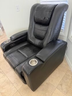 home-theater power recliner witBlack Faux Leather Power Recliner with Cup Holders and Storage