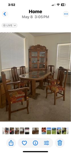 Rustic Wood Dining Table Set with Chairs and China Cabinet
