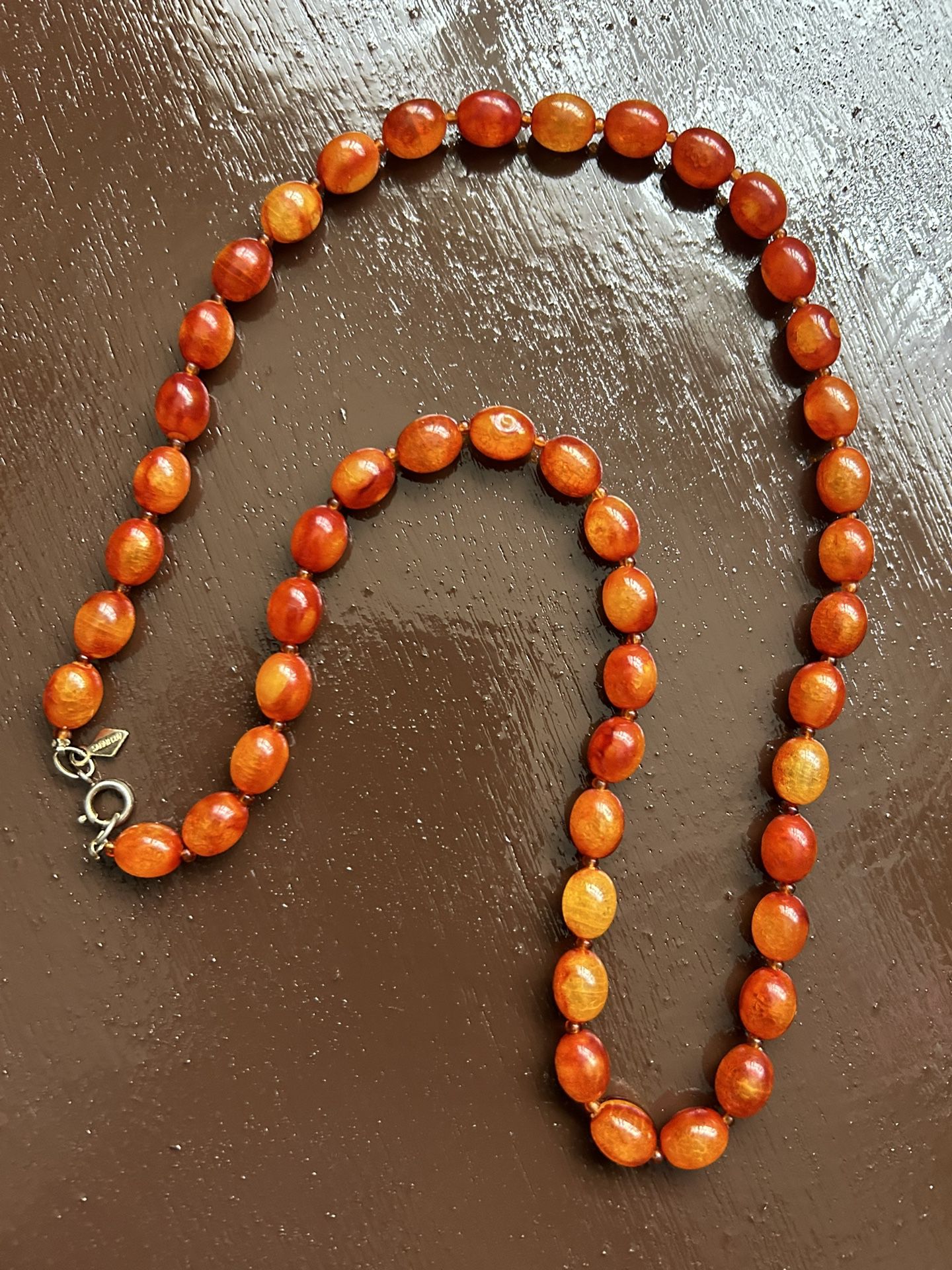 VINTAGE SARAH COV AMBER RESIN BEADS NECKLACE FOR SALE