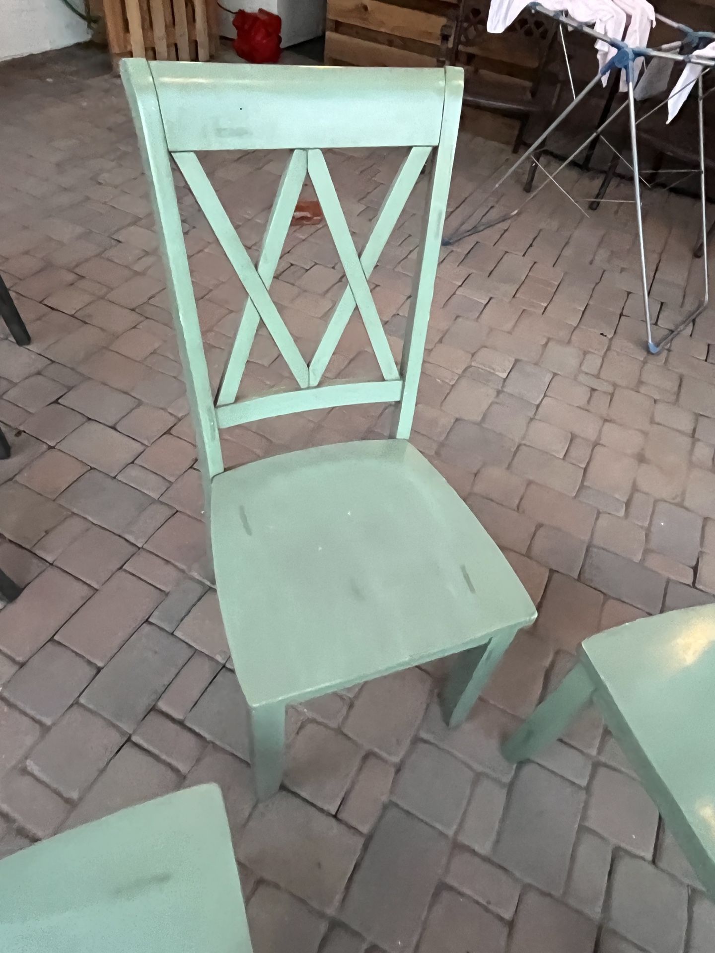 Distressed Green/Teal Solid Wood X-Back Dining Chair