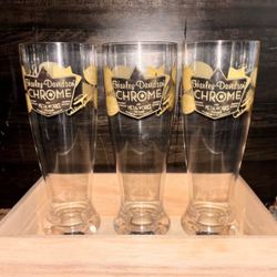 Harley-Davidson Chrome Metalworks Pilsner Glasses Set of 3
