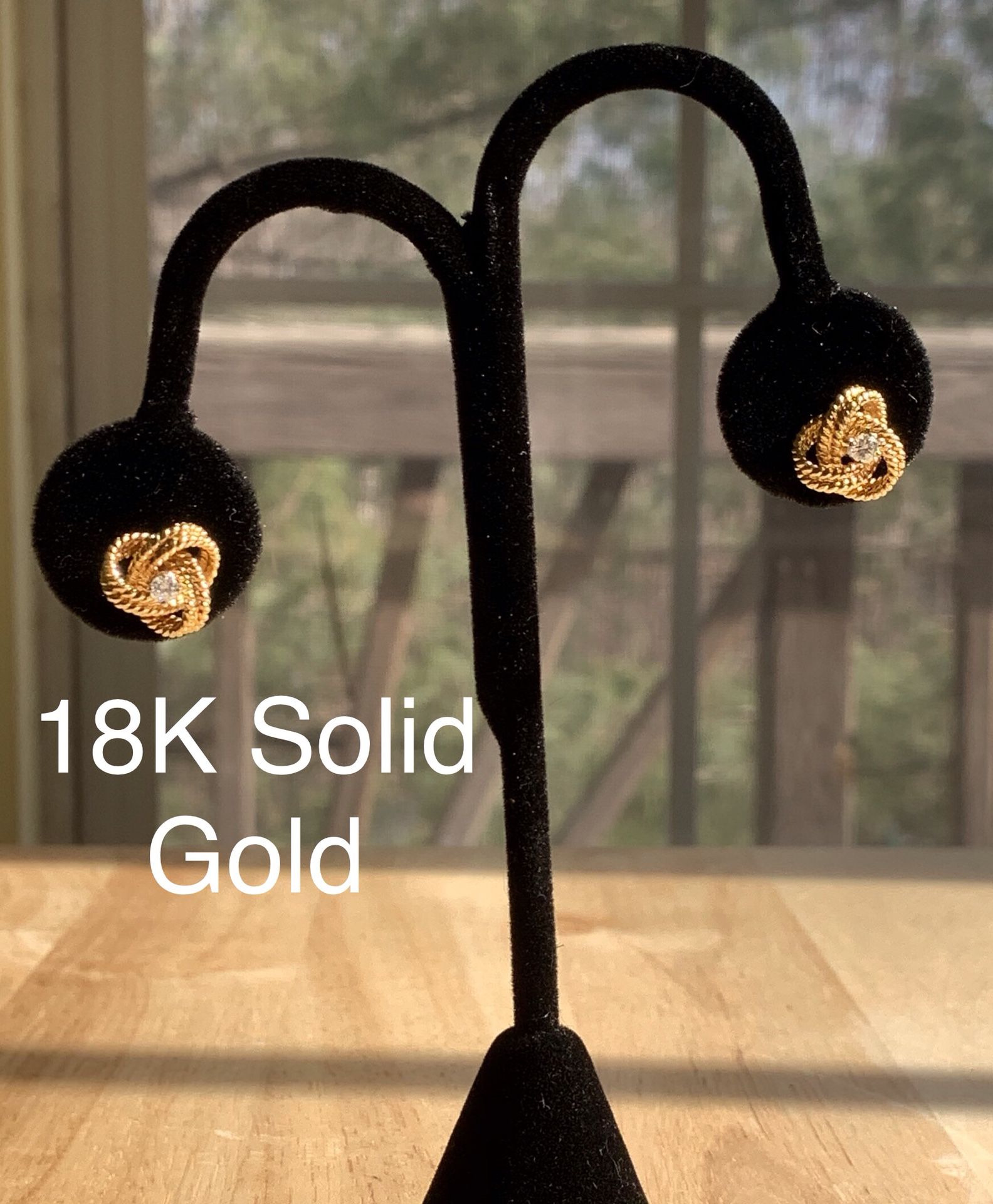 Vintage 18k Solid Gold Love Knot Diamond Earrings