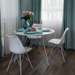 4 Chairs + Modern White Round Dining Table