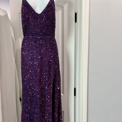 Purple Glitter Long Prom Dress 