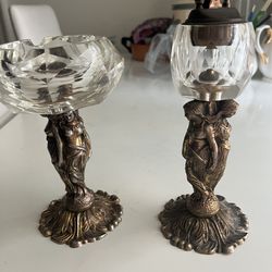 Vintage brass lighter and ashtray