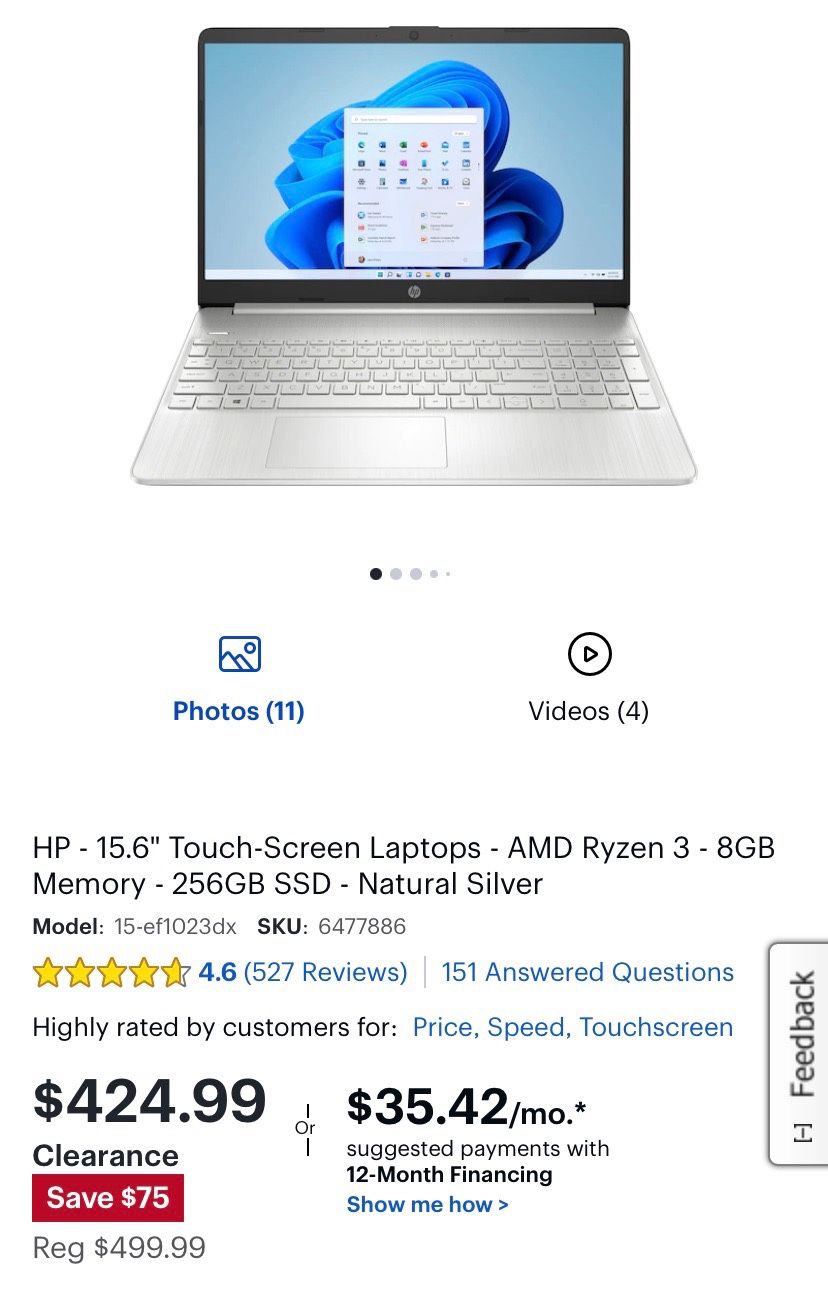 HP touchscreen Laptop