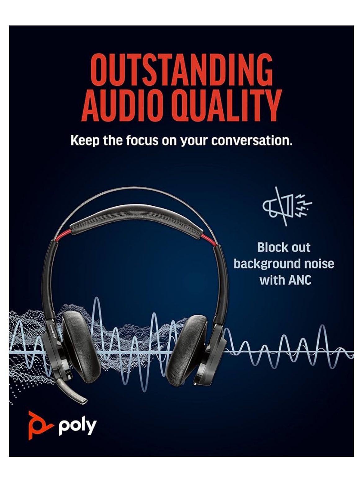 Poly Voyager Focus UC Wireless Headset for Computer w/Charge Stand