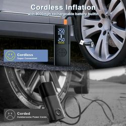 Cordless Car Tire Inflator Air Pump 3x faster, auro stop, power bank, flash light- 150psi Portable Air Compressor with 9000mah Rechargeable Battery