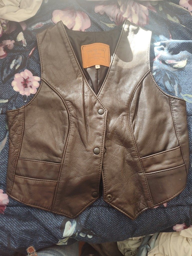 Walter Dyer Women's Leather Vest, Brown, Size M