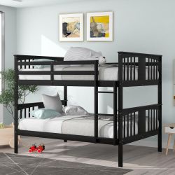 SALESUMO Espresso Full-over-Full Bunk Bed with Ladder