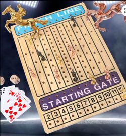 Solid wood horse racing game 11 horses total all metal rose gold and gold horses wooden dice brand new $55