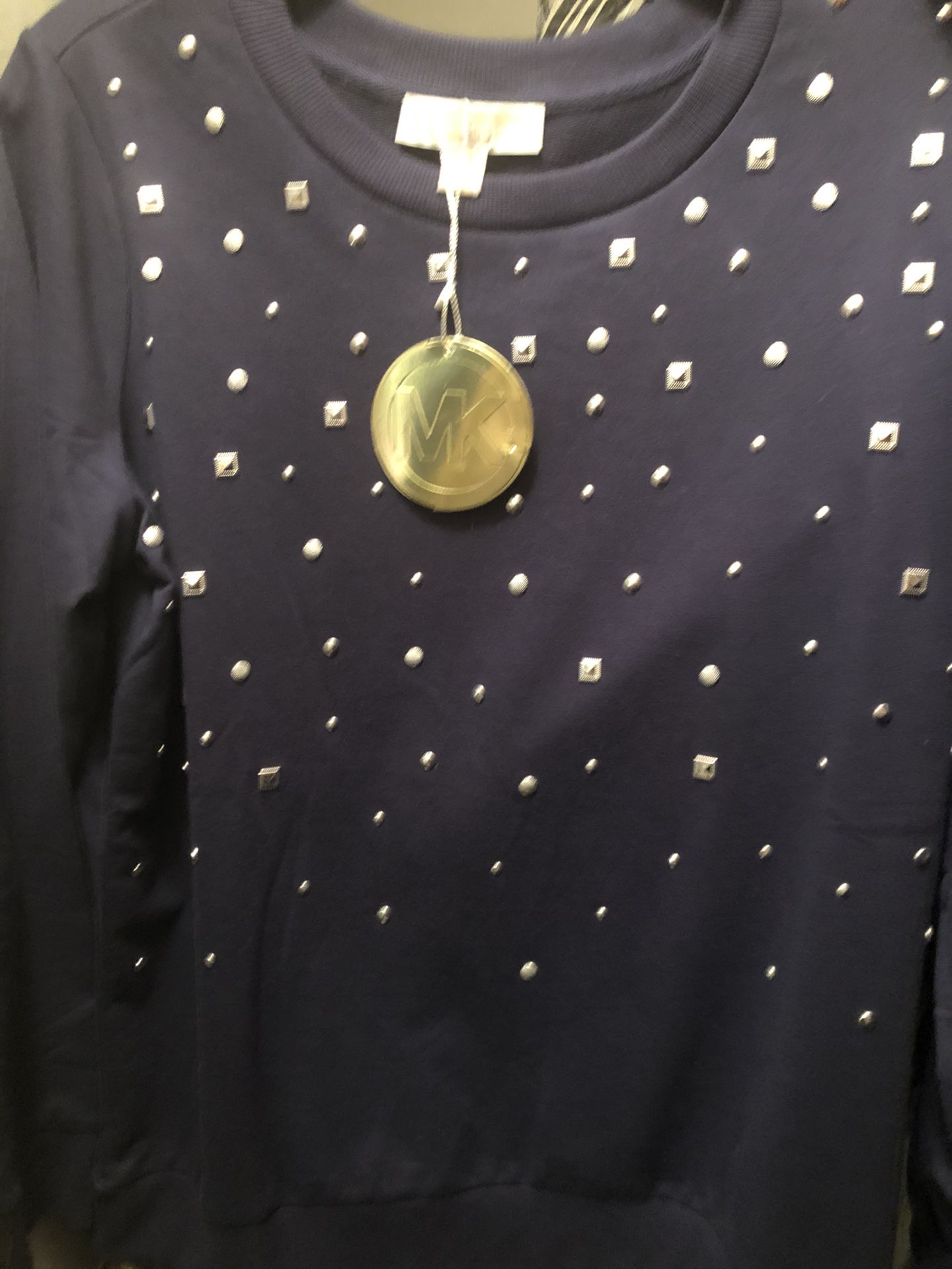 Brand New Michael Kors Ladies Sweatshirt Navy with Studded Design MK