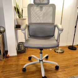 Desk Chair, High Back Computer Chair with Adjustable Headrest, Lumbar Support, Tilt Function, Swivel Rolling, Mesh Task Chair for Home Office, Grey