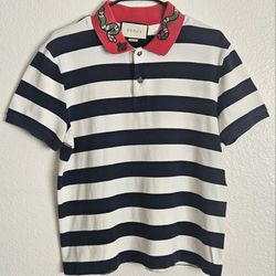 GUCCI STRIPED POLO SHIRT  SNAKE BEE COLLAR  SIZE L