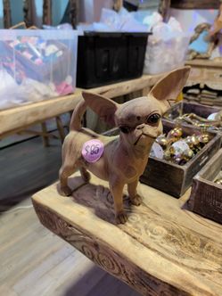 Hand-Carved Wood Chihuahua Dog Figurine