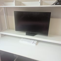 White wooden and metal computer desk with shelving  ***Cash Only***