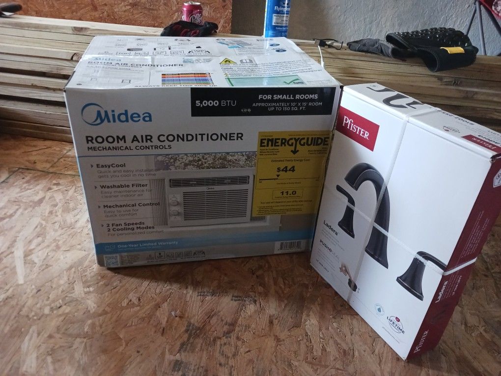 Midea AC 5,000 B T U Air Conditioner .& Pfister Ladera  bathroom fixture .