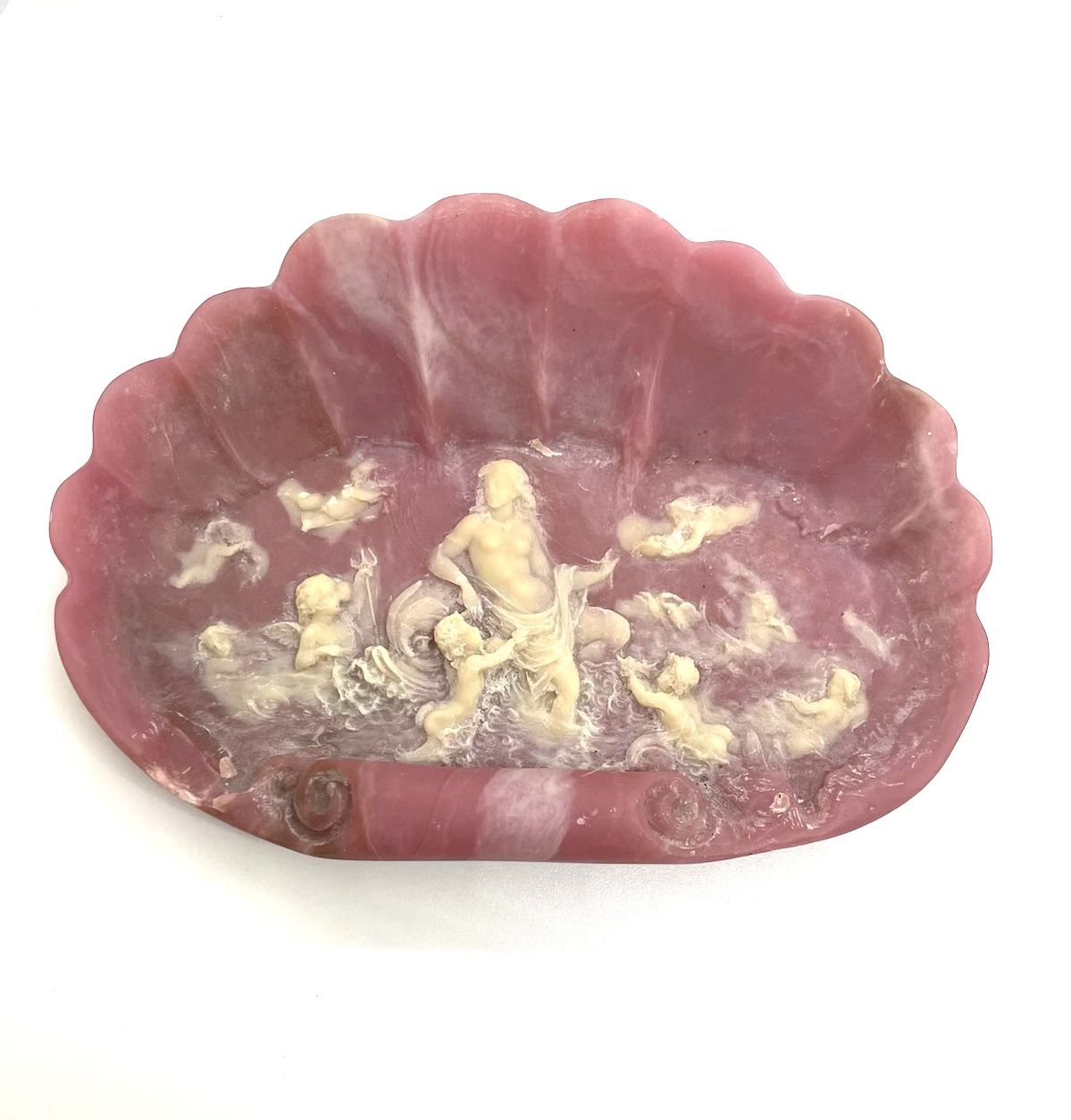 Vintage Pink Incolay Cameo Soap Dish
