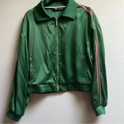 Zara Retro Satin Like Zip Up Jacket Sz M