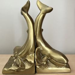Vintage Brass Whale Bookends Made By PM Craftsman