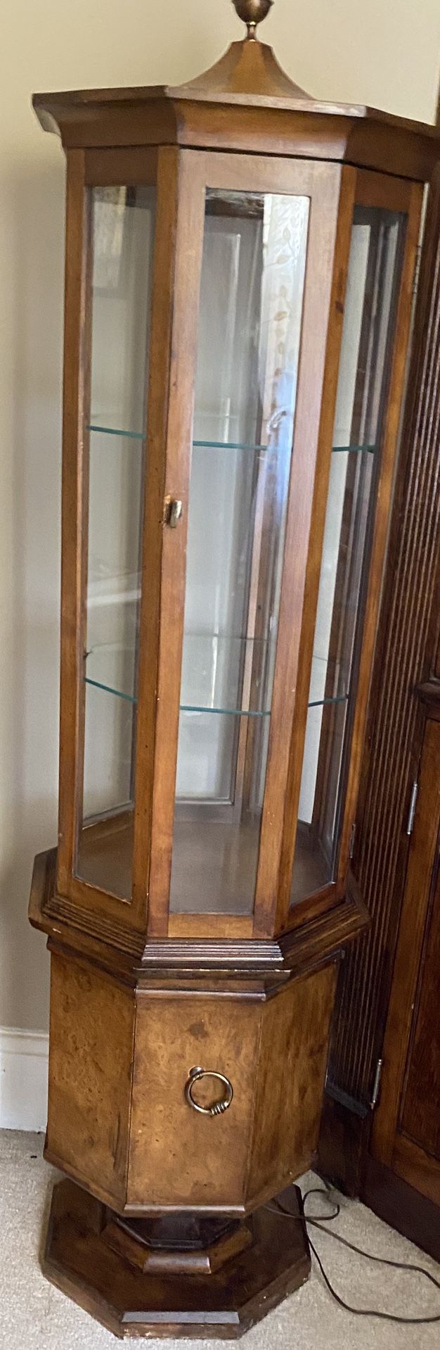 Lighted Round Solid Oak Lighted Curio Cabinet