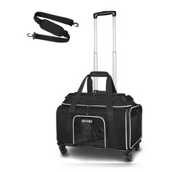 Pet Carrier with Wheels 17x12x8.5 Inches JetBlue Allegiant Spirit Airline Approved, Soft-Sided Carrier for Small Cat Dog with Locking Safety Zippers a