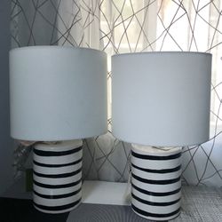  New Kate Spade Matching Table Lamps Black White Stripes $50 Each