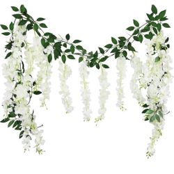 8 pack  White Flowers Wisperia Garlands 5ft   For Wedding Quinceañera Birthday Decorations