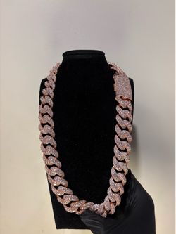 22MM Iced Out 18k Rose Gold Plated Iced Out Cuban Link Necklace