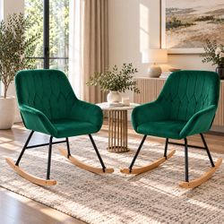 Brand New！LuxenHome Upholstered Velvet Rocking Chair, Green,IF1330