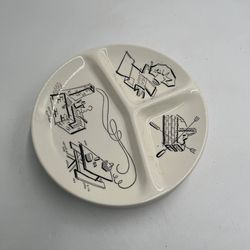 Vintage MCM BBQ Barbeque Divided Plates Ceramic Divided Set of 5 - 10 Inch